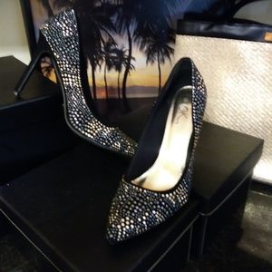 11W Glorious Black & Midnight Blue Studded Heels